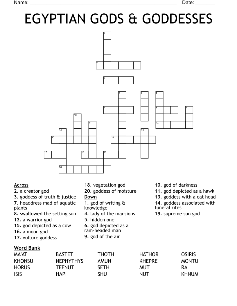 EGYPTIAN GODS & GODDESSES Crossword