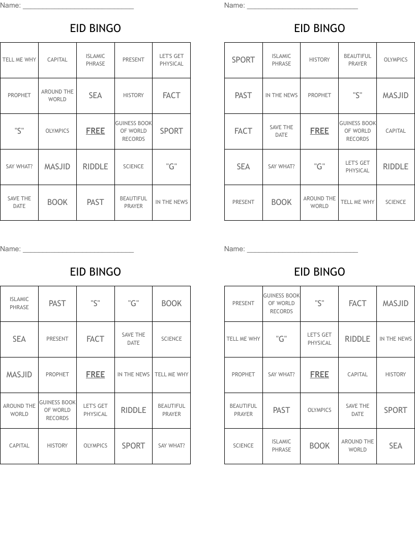 EID BINGO 