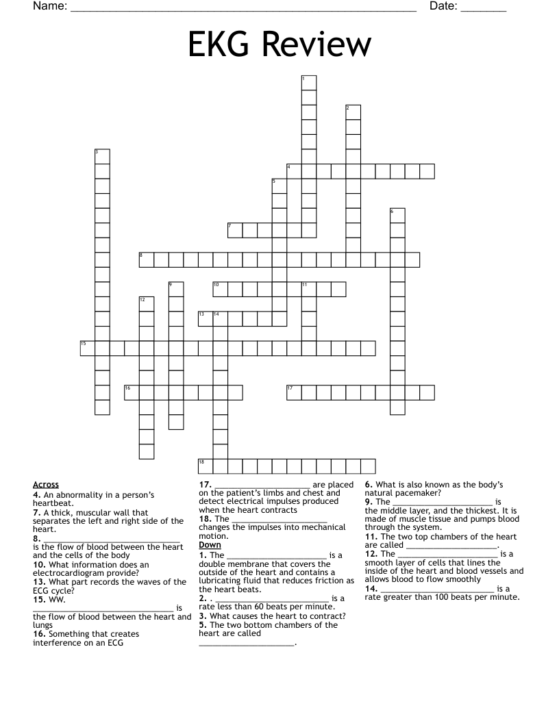 EKG Review Crossword