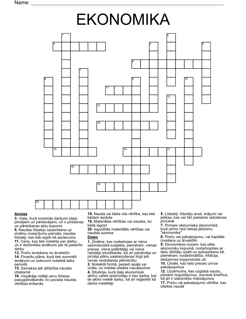 EKONOMIKA Crossword