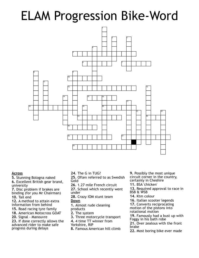 ELAM Progression Bike-Word Crossword