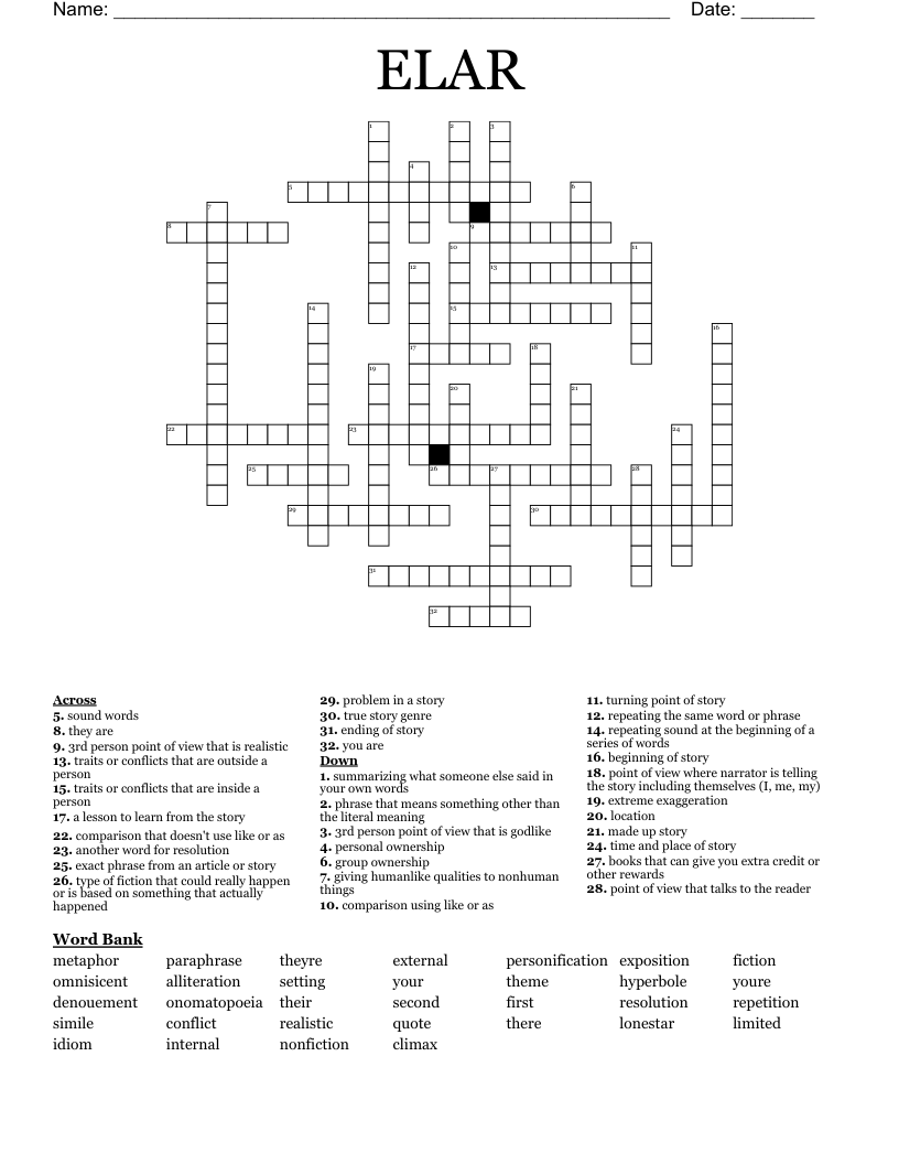 ELAR Crossword