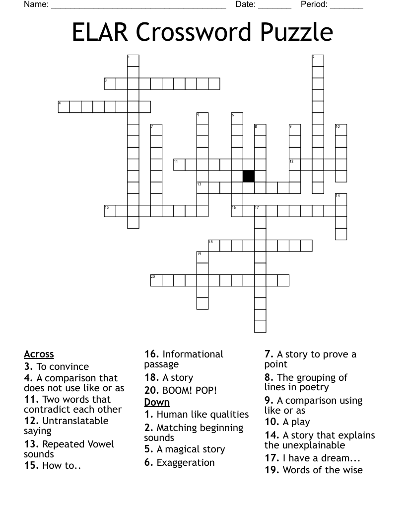 ELAR Crossword Puzzle