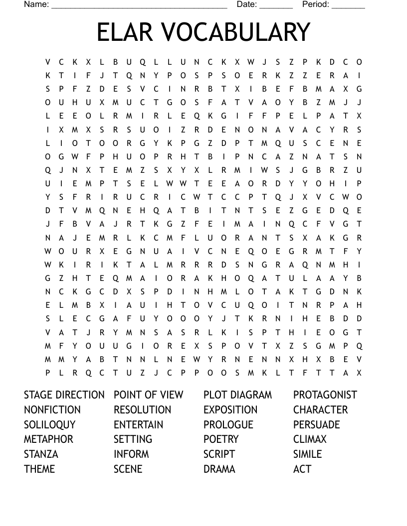 ELAR VOCABULARY Word Search