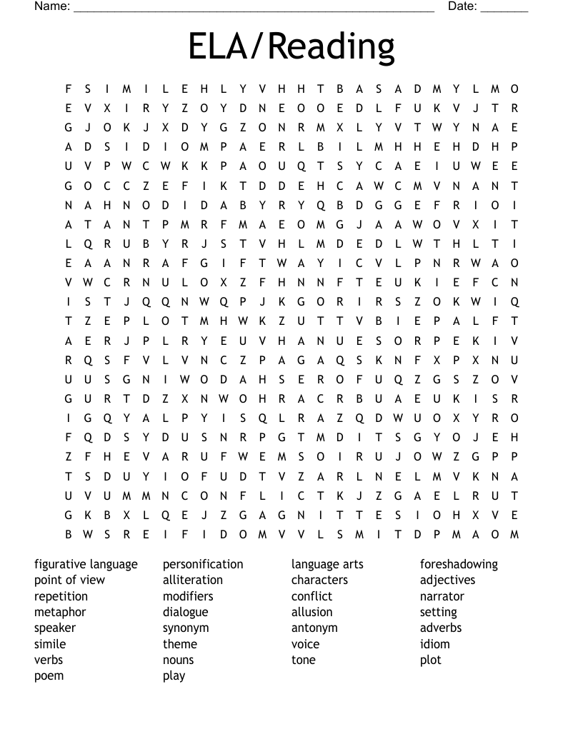 ELA/Reading Word Search
