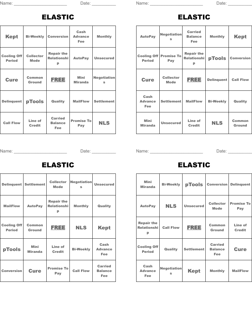 ELASTIC Bingo Cards