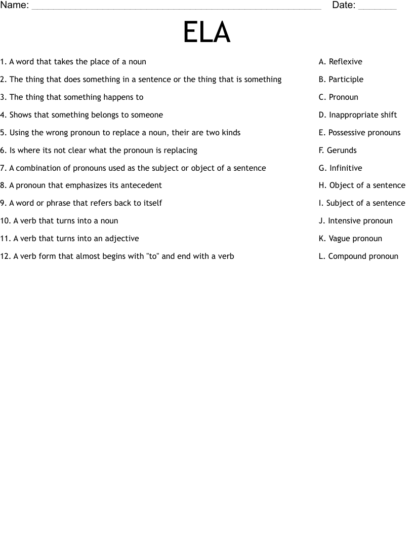 ELA Worksheet