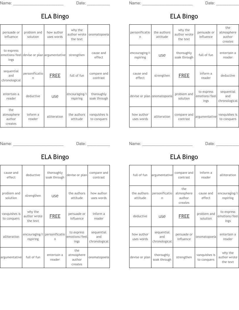 ELA Bingo