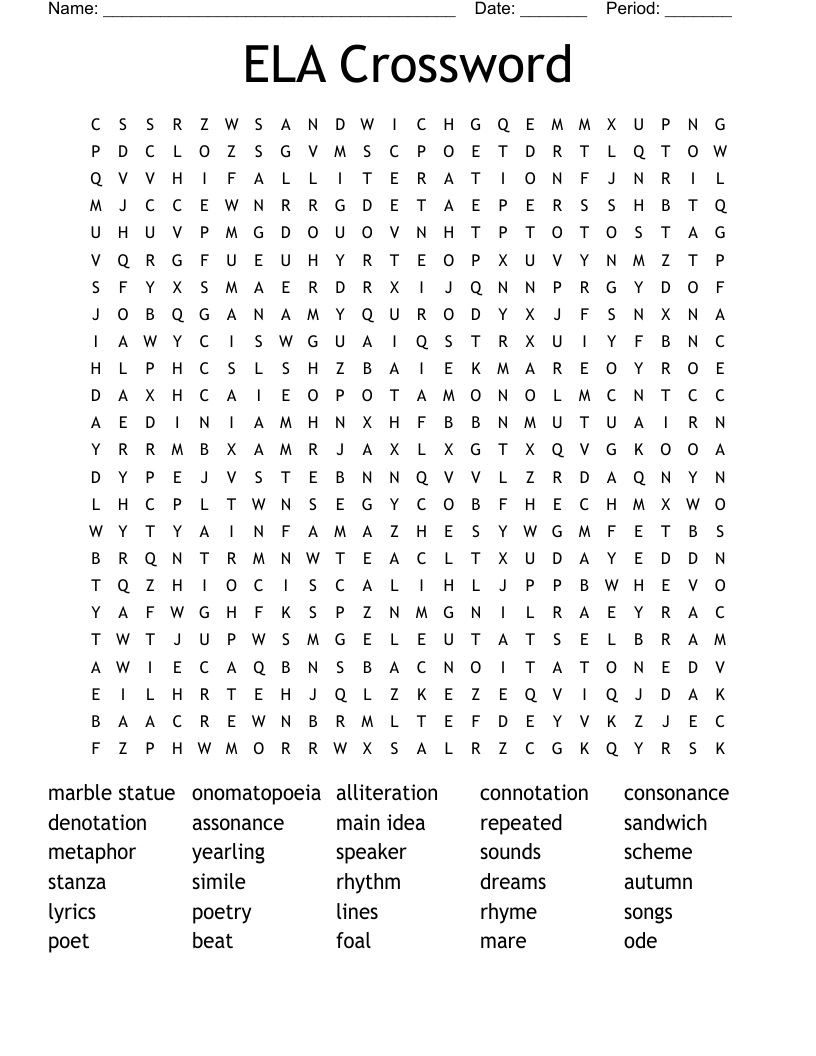 ELA Crossword Word Search