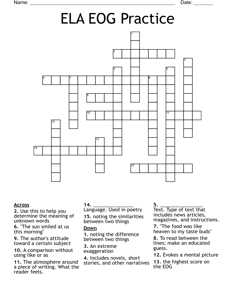 ELA EOG Practice Crossword