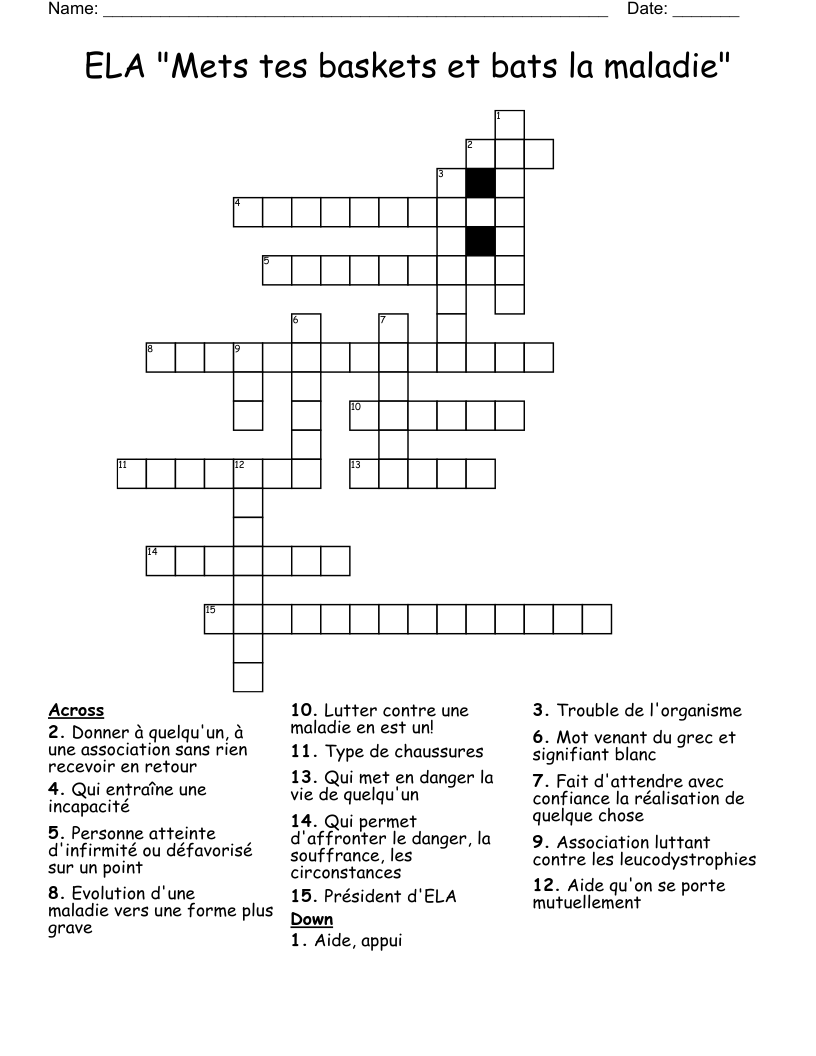 ELA "Mets tes baskets et bats la maladie" Crossword