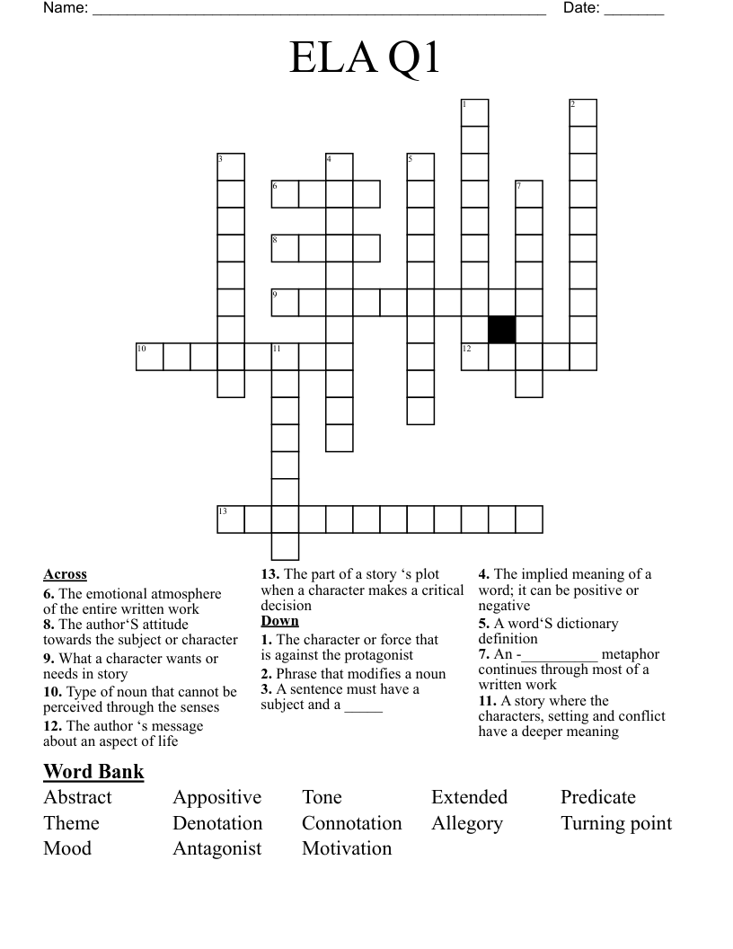 ELA Q1 Crossword