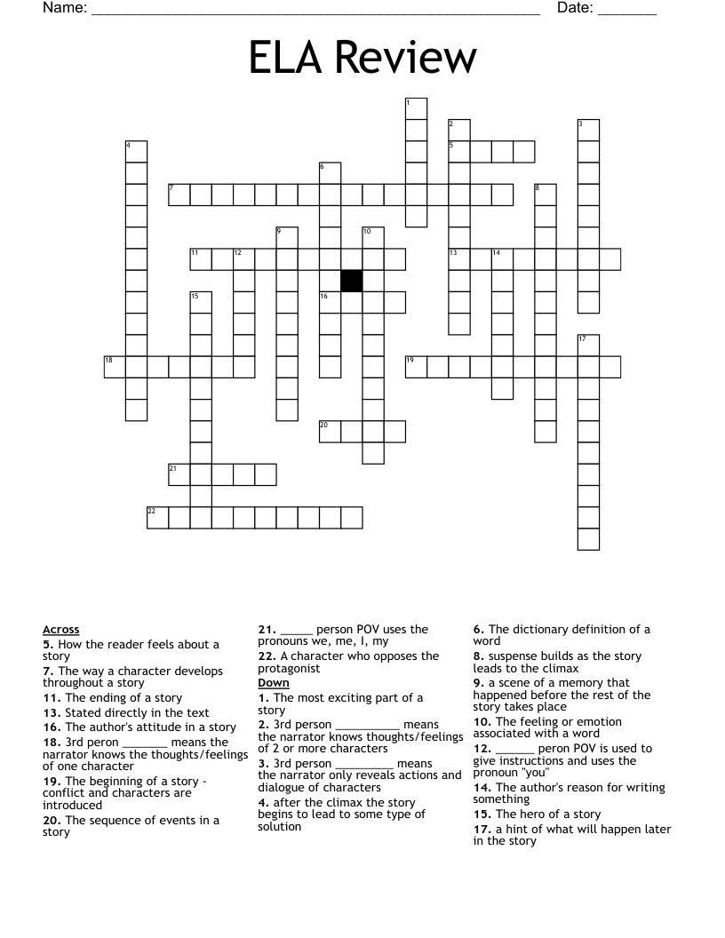 ELA Review Crossword