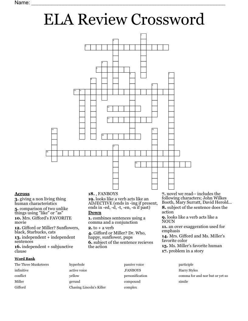 ELA Review Crossword