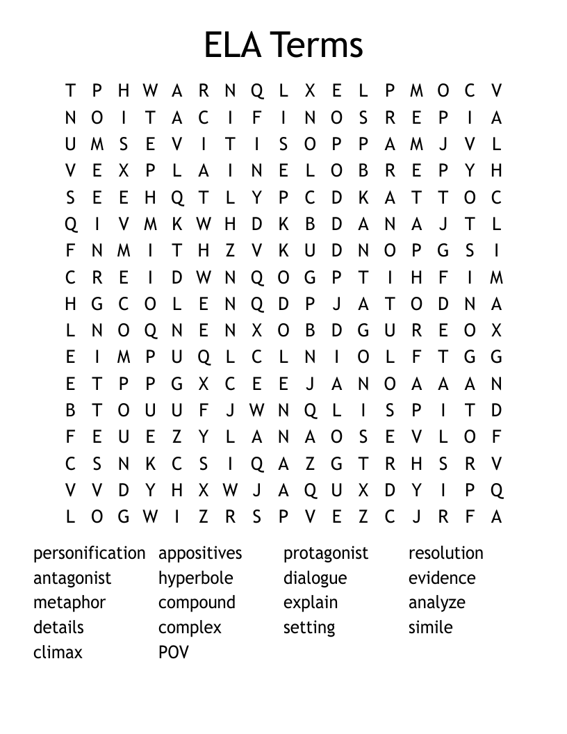 ELA Terms Word Search