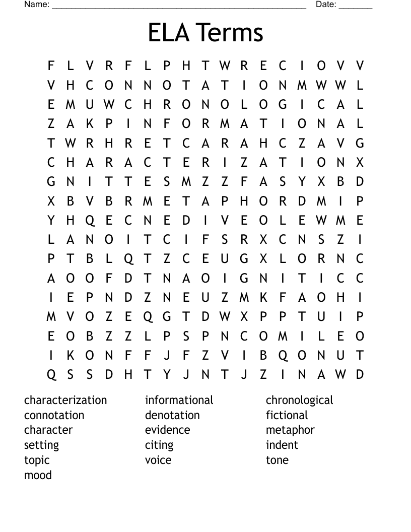 ELA Terms Word Search