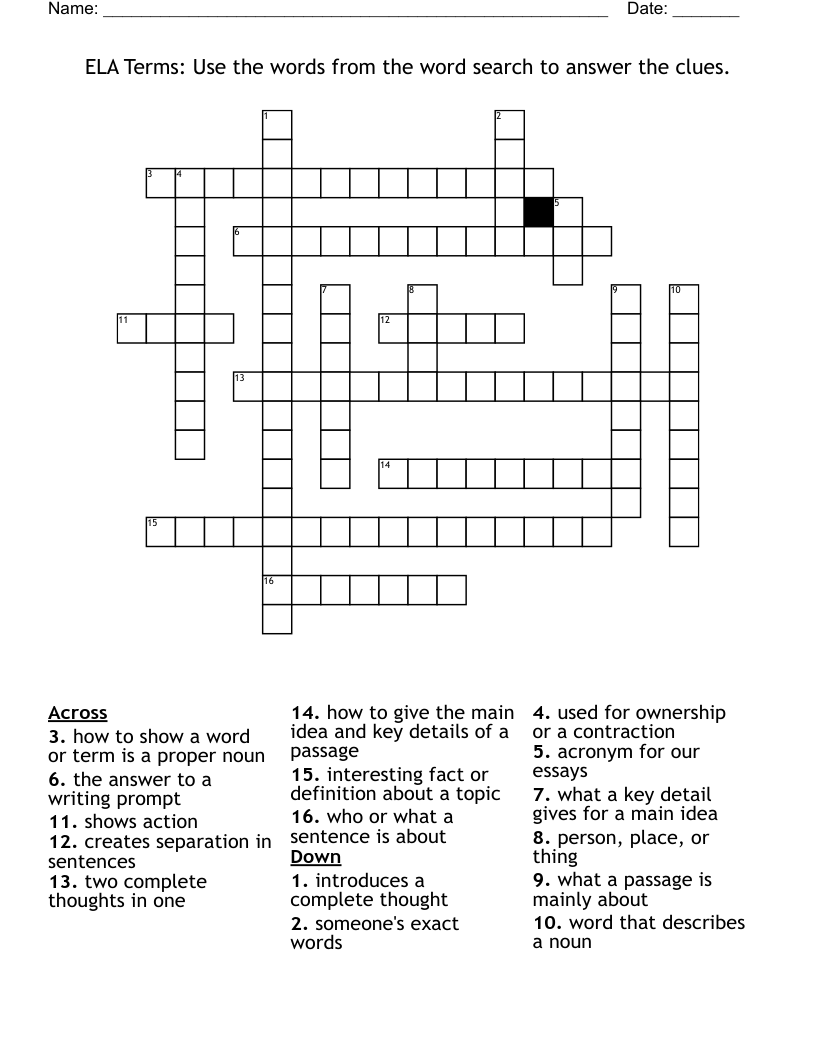 ELA Terms: Use the words from the word search to answer the clues.