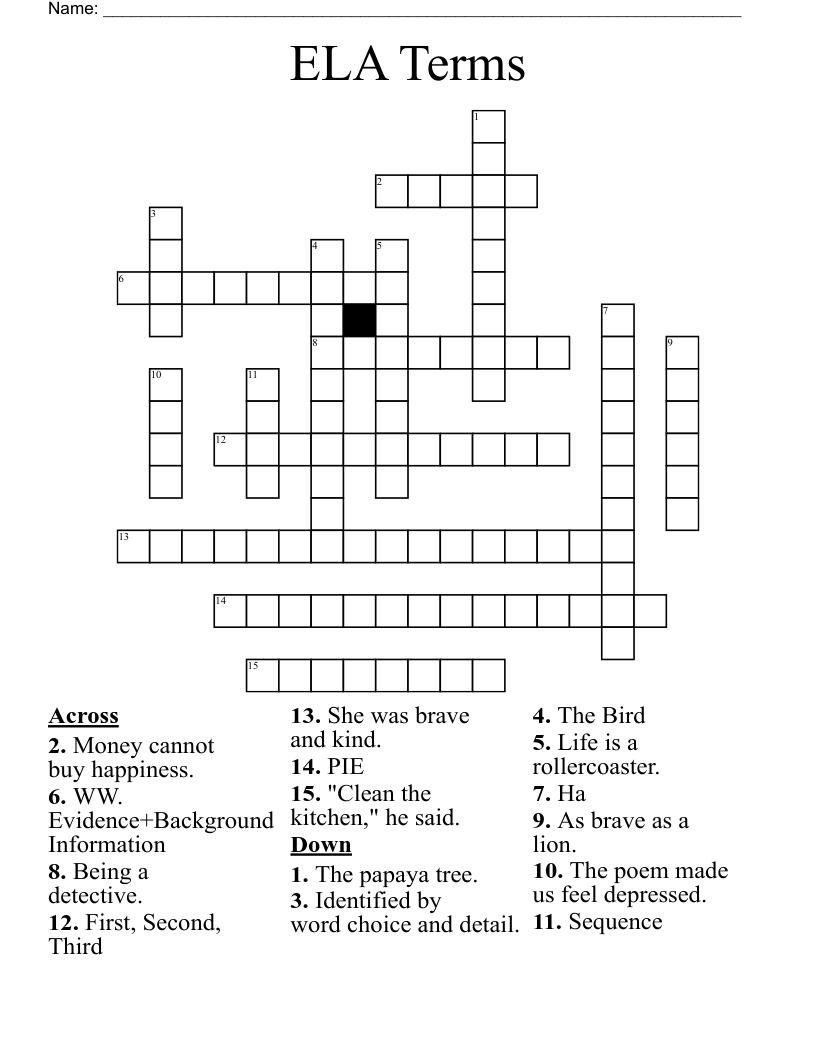ELA Terms  Crossword
