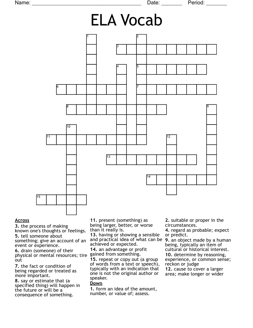 ELA Vocab Crossword