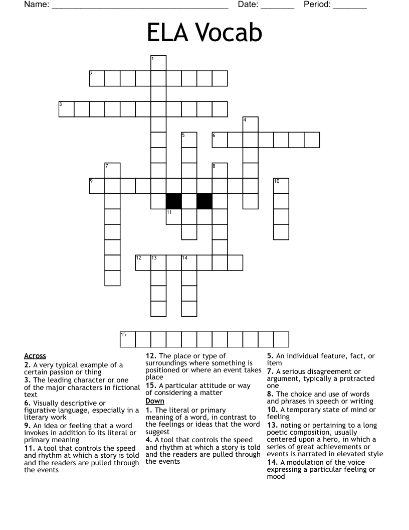 ELA Vocab Crossword