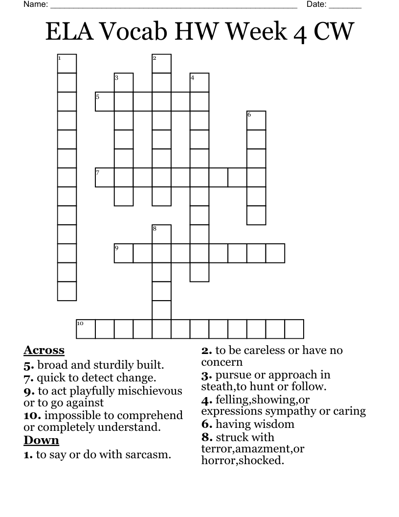ELA Vocab HW Week 4 CW Crossword