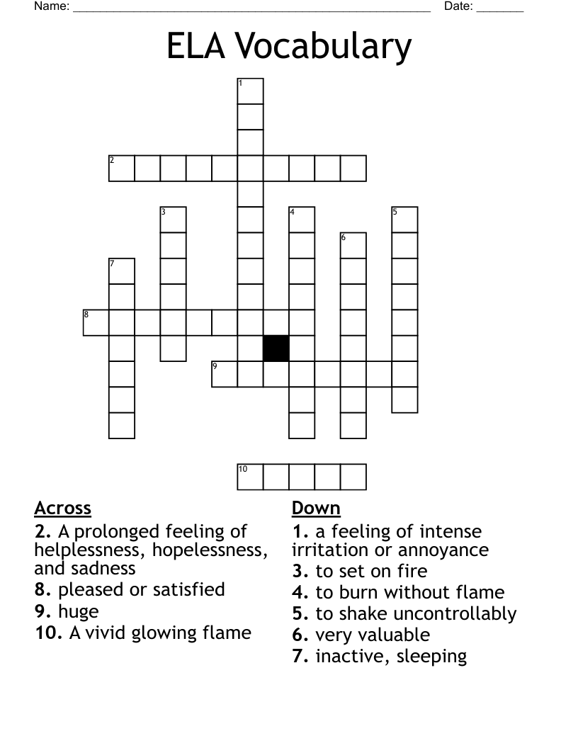 ELA Vocabulary Crossword