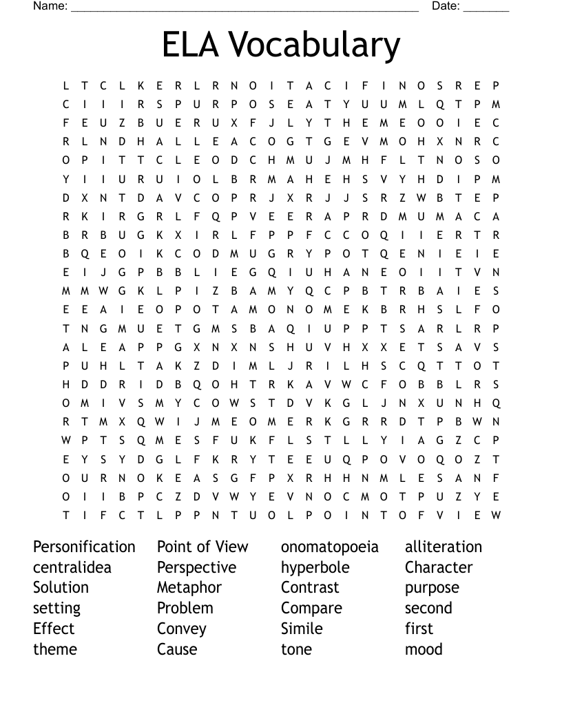 ELA Vocabulary Word Search