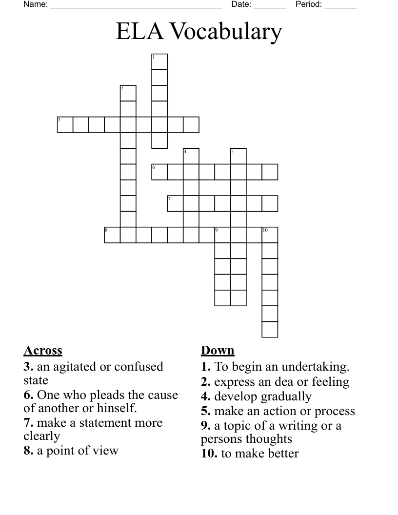 ELA Vocabulary Crossword