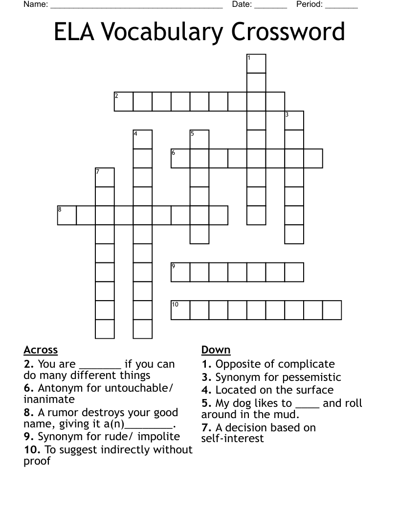 ELA Vocabulary Crossword