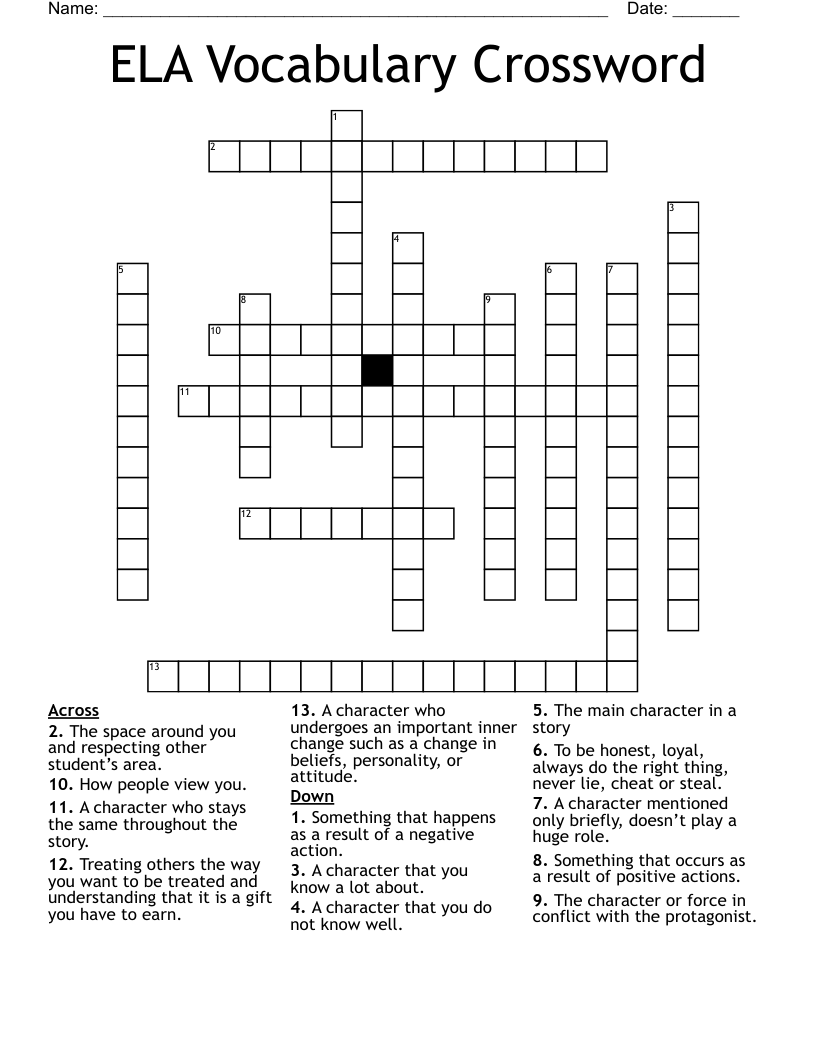 ELA Vocabulary Crossword