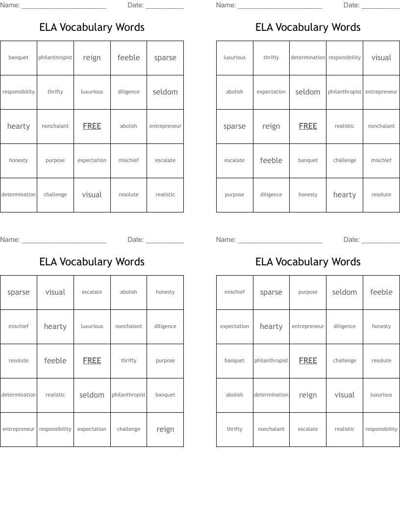ELA Vocabulary Words