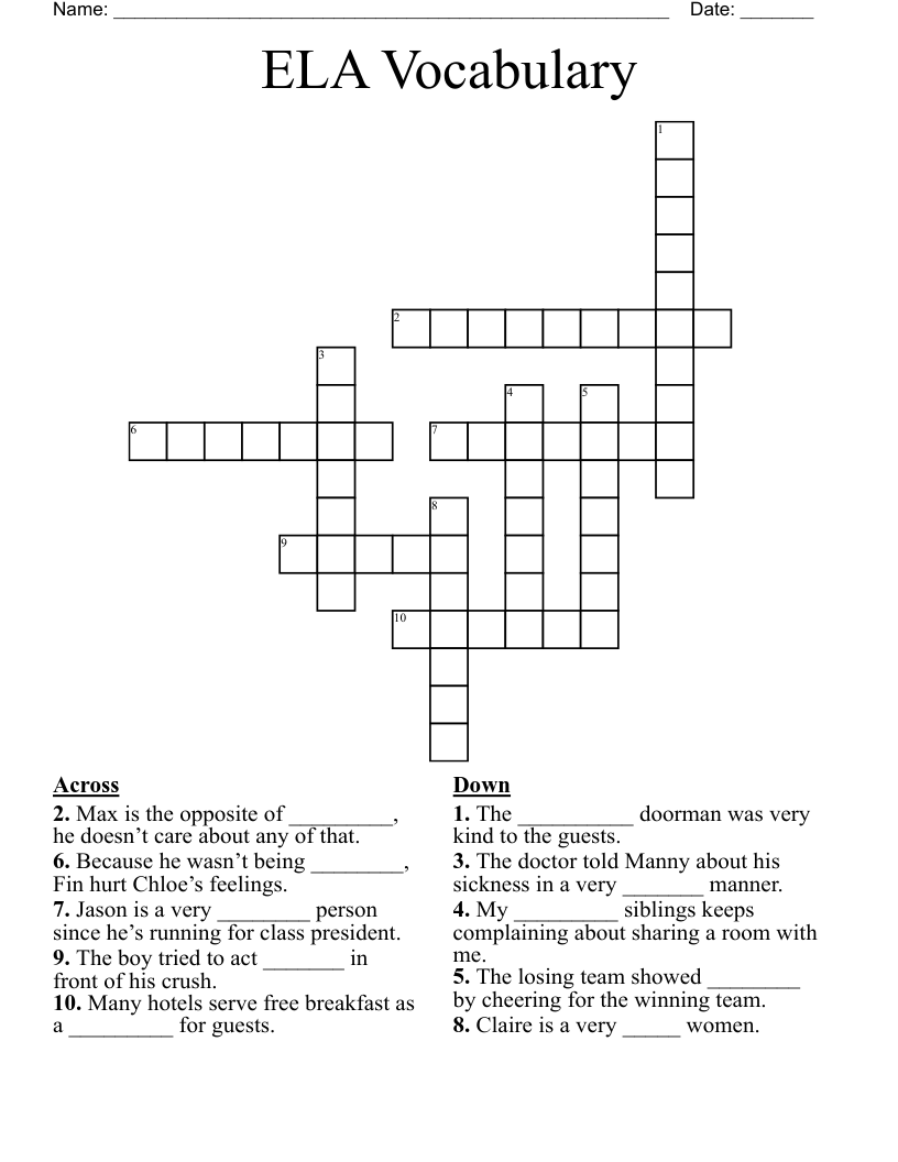 ELA Vocabulary  Crossword