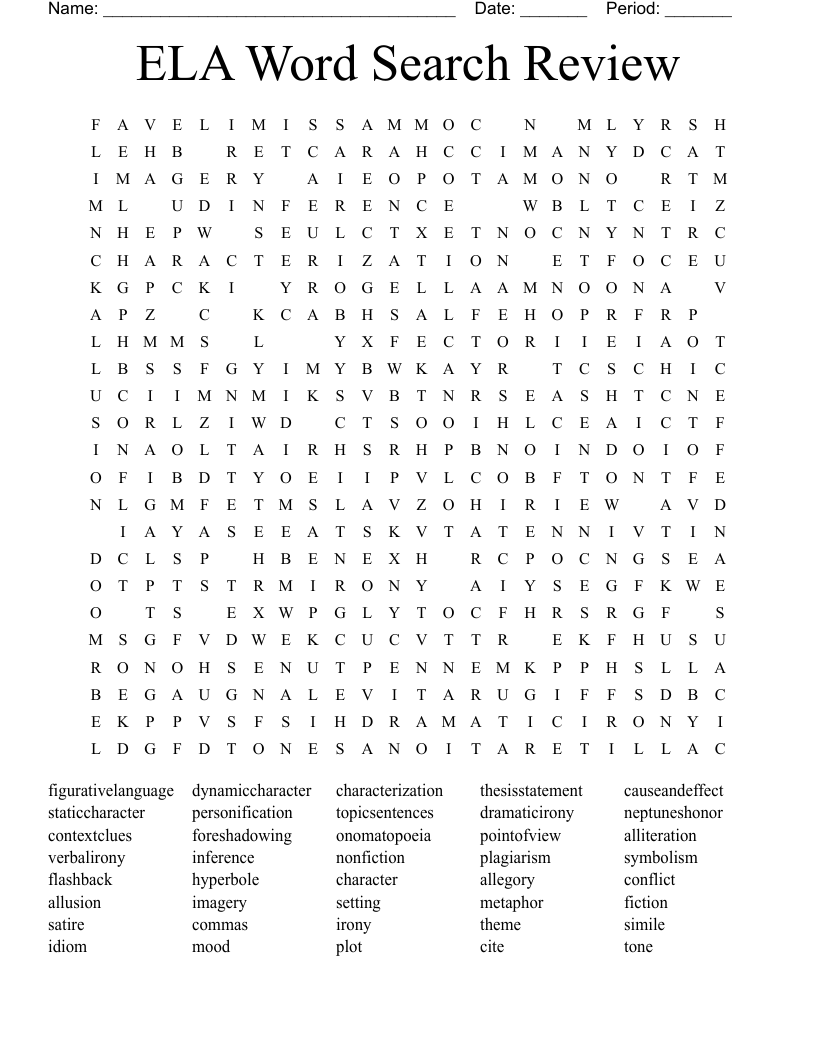 ELA Word Search Review