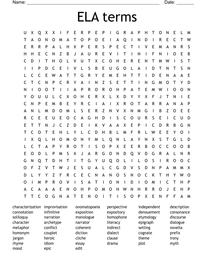 ELA terms Word Search