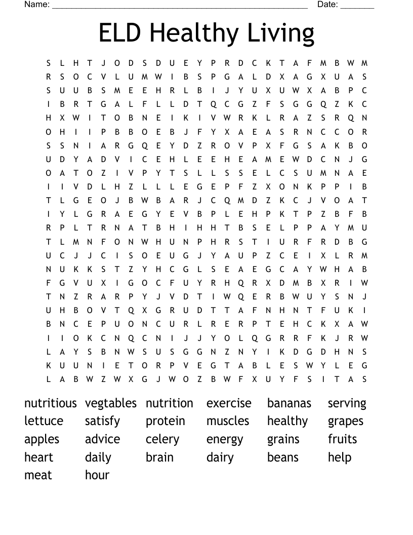 ELD Healthy Living Word Search