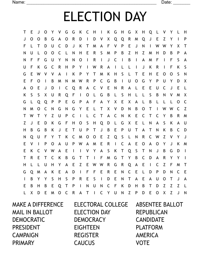 ELECTION DAY  Word Search