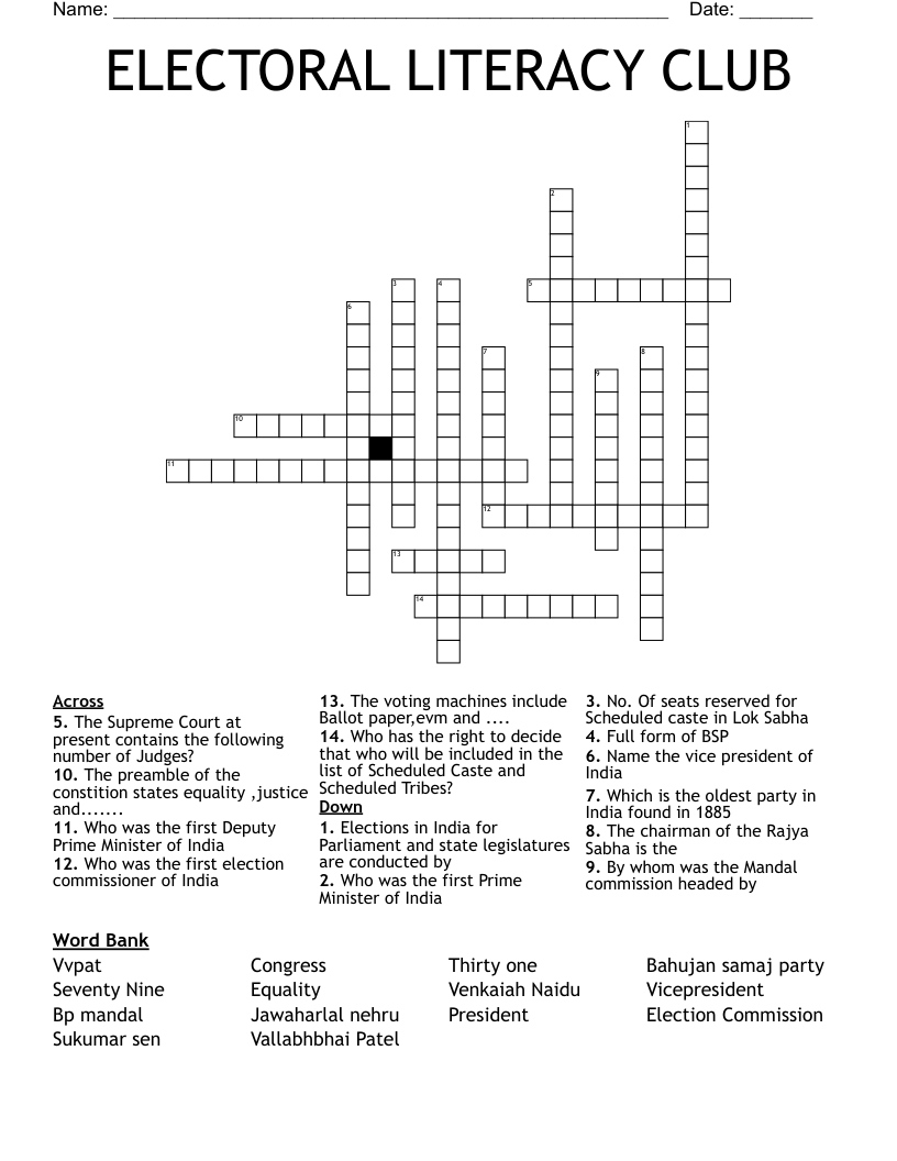 ELECTORAL LITERACY CLUB Crossword