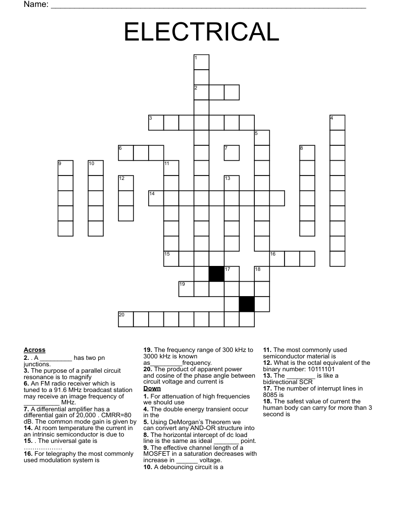 ELECTRICAL Crossword