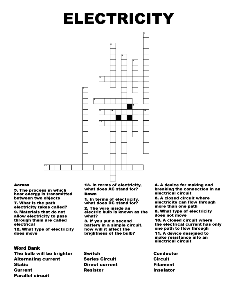 ELECTRICITY Crossword