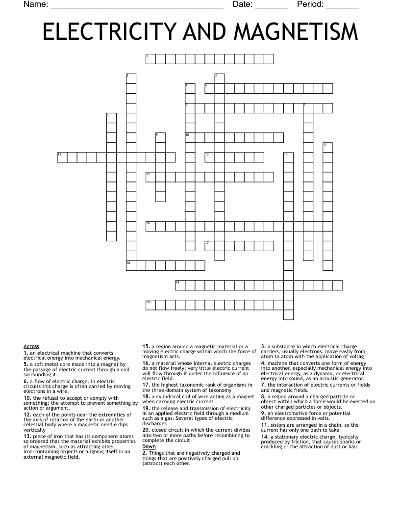ELECTRICITY AND MAGNETISM Crossword