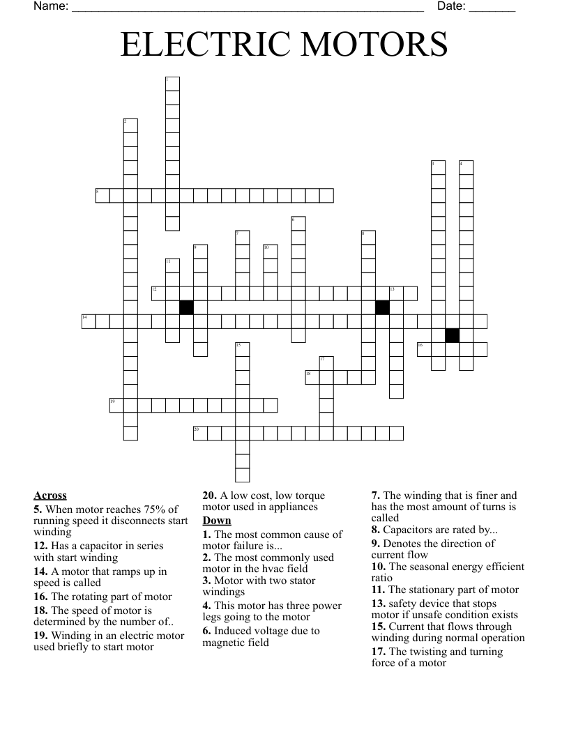 ELECTRIC MOTORS Crossword