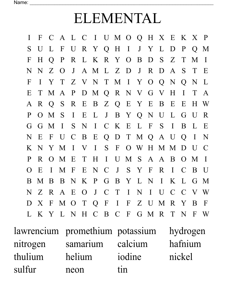 ELEMENTAL Word Search