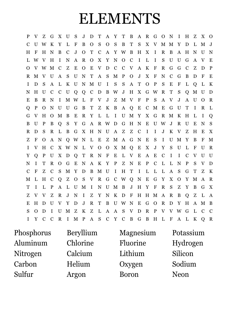 ELEMENTS Word Search