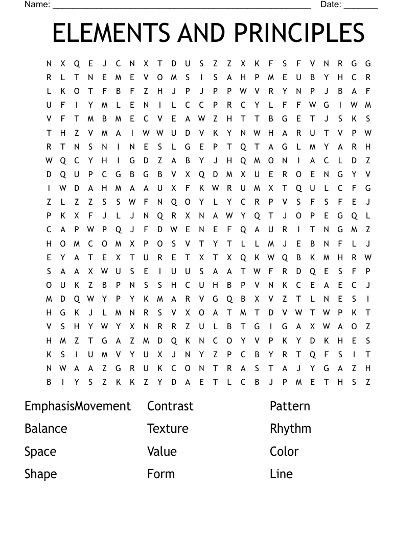 ELEMENTS AND PRINCIPLES Word Search