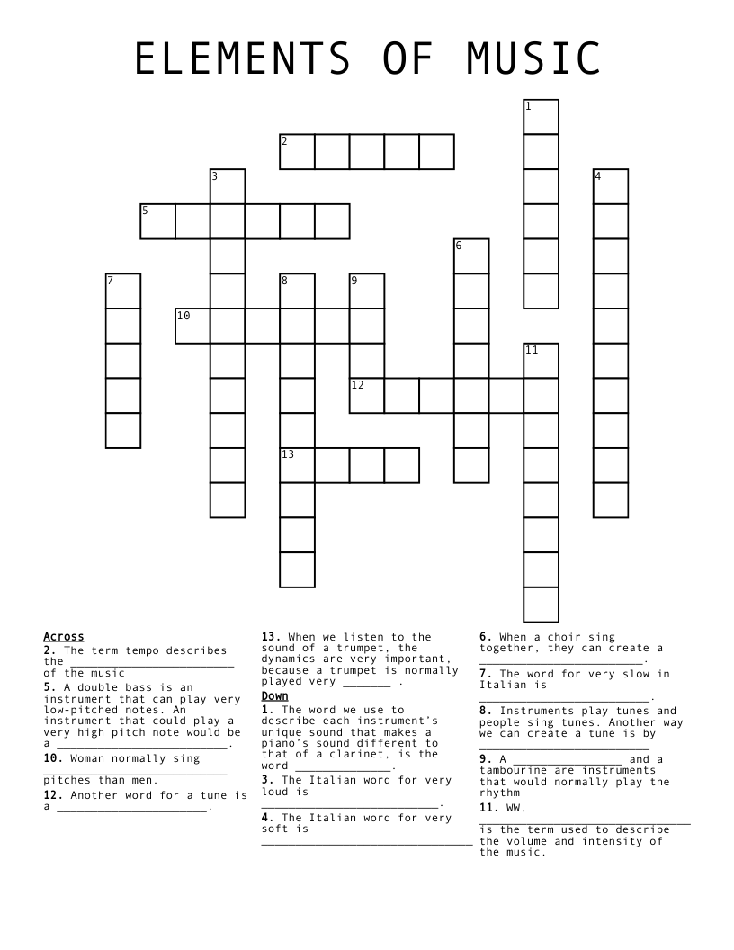 ELEMENTS OF MUSIC Crossword