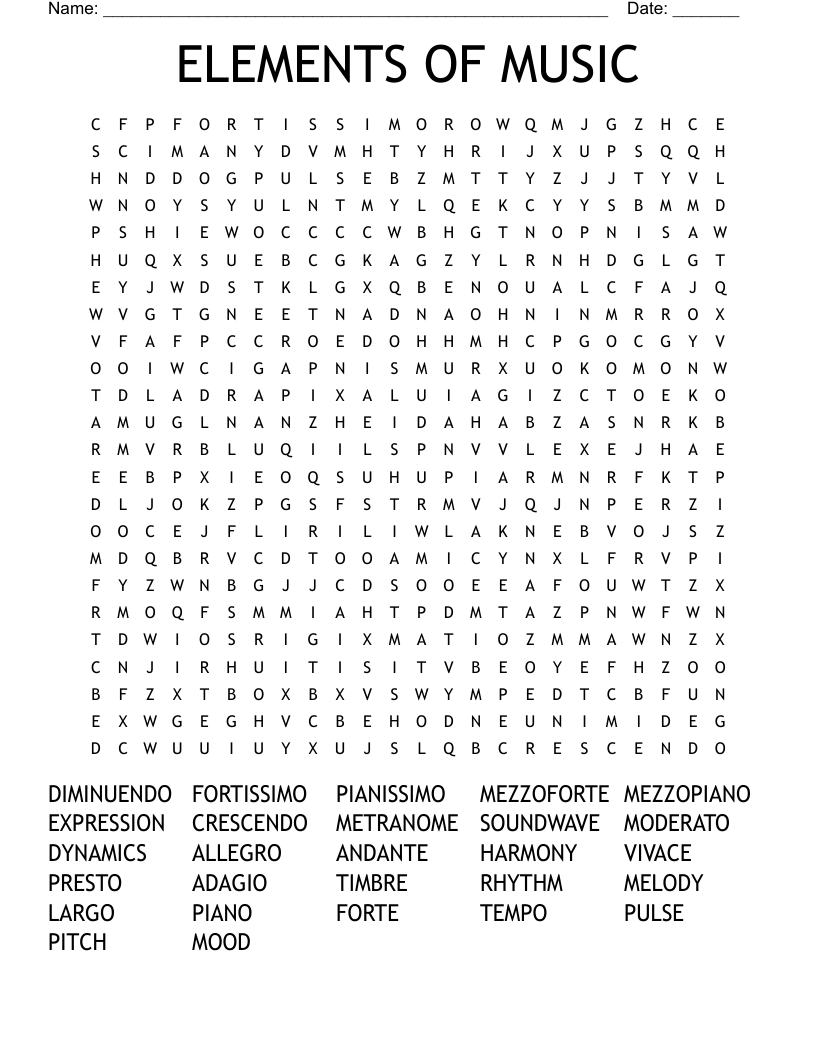 ELEMENTS OF MUSIC  Word Search