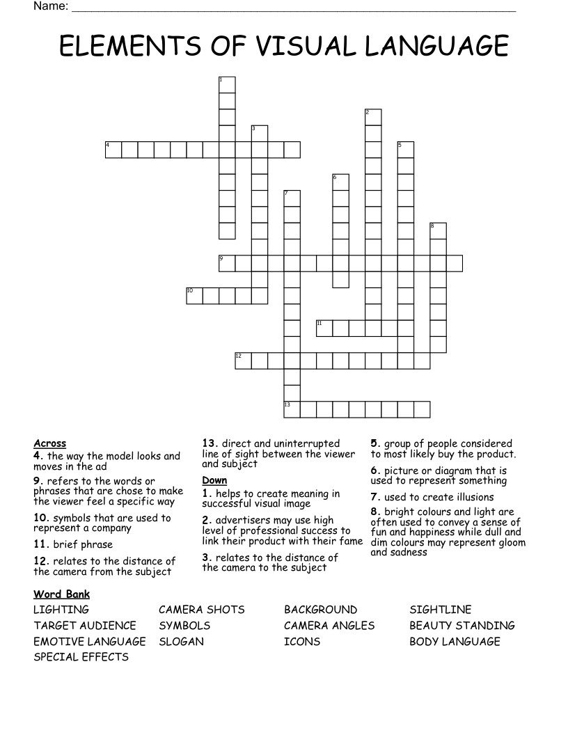 ELEMENTS OF VISUAL LANGUAGE Crossword