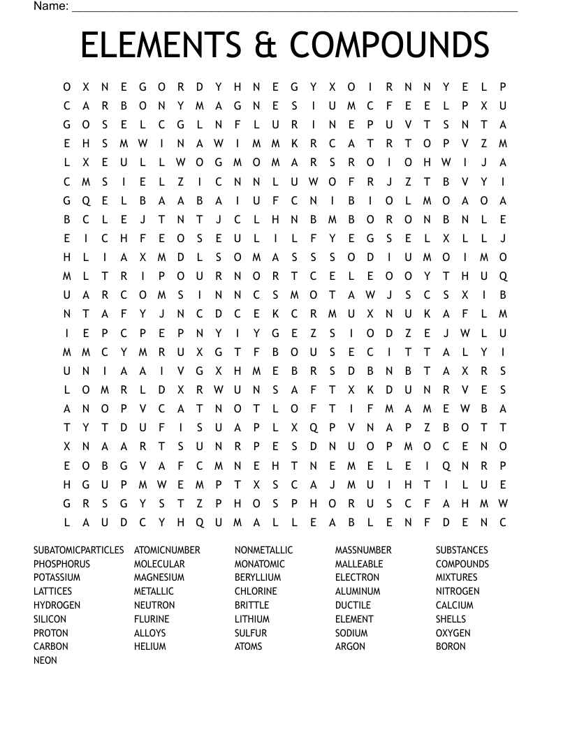 ELEMENTS & COMPOUNDS Word Search