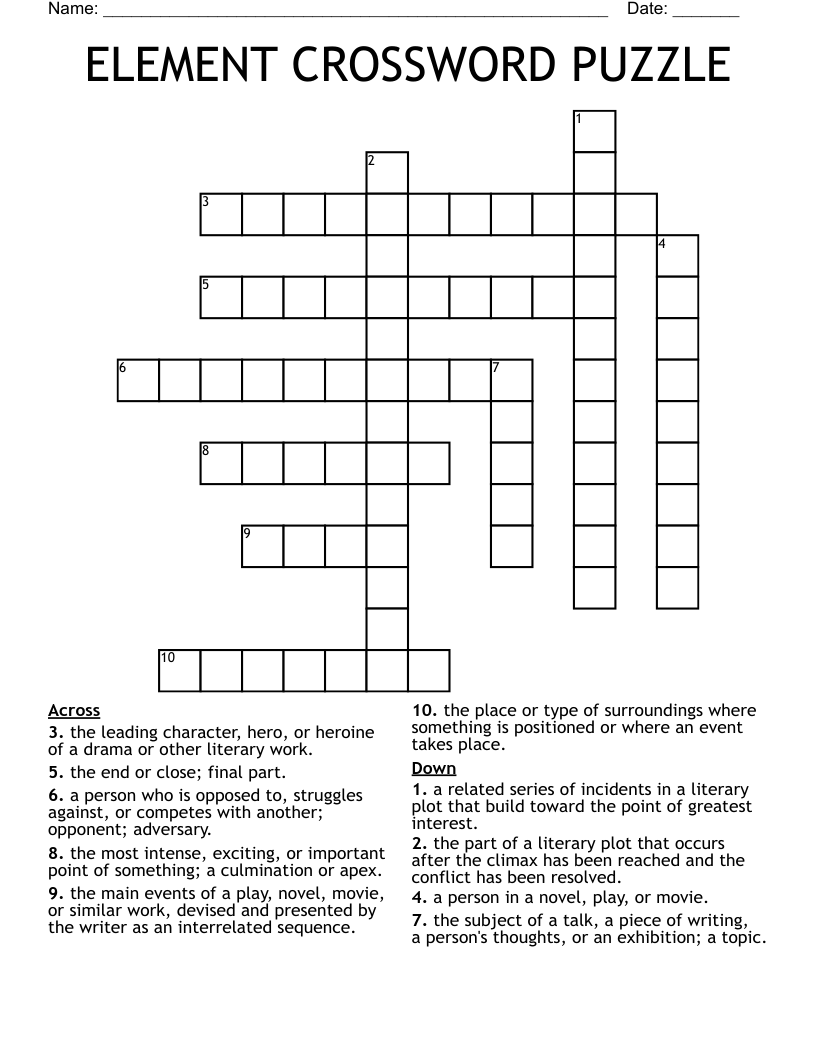 ELEMENT CROSSWORD PUZZLE