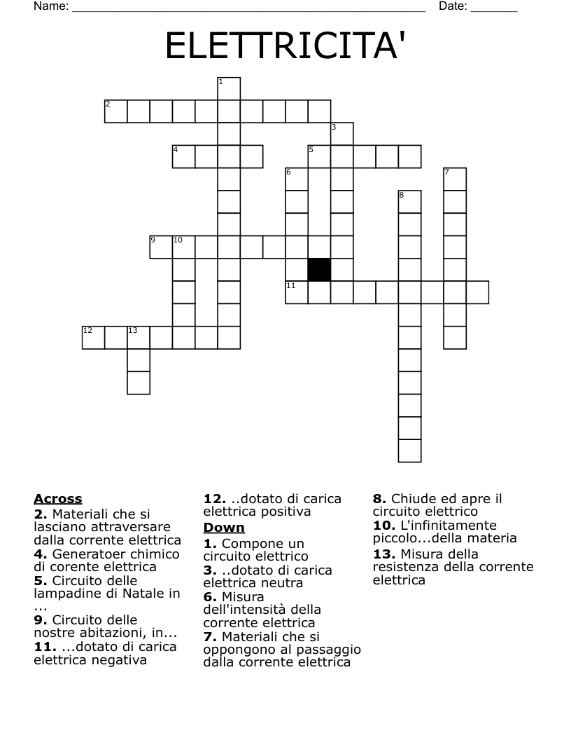 ELETTRICITA' Crossword